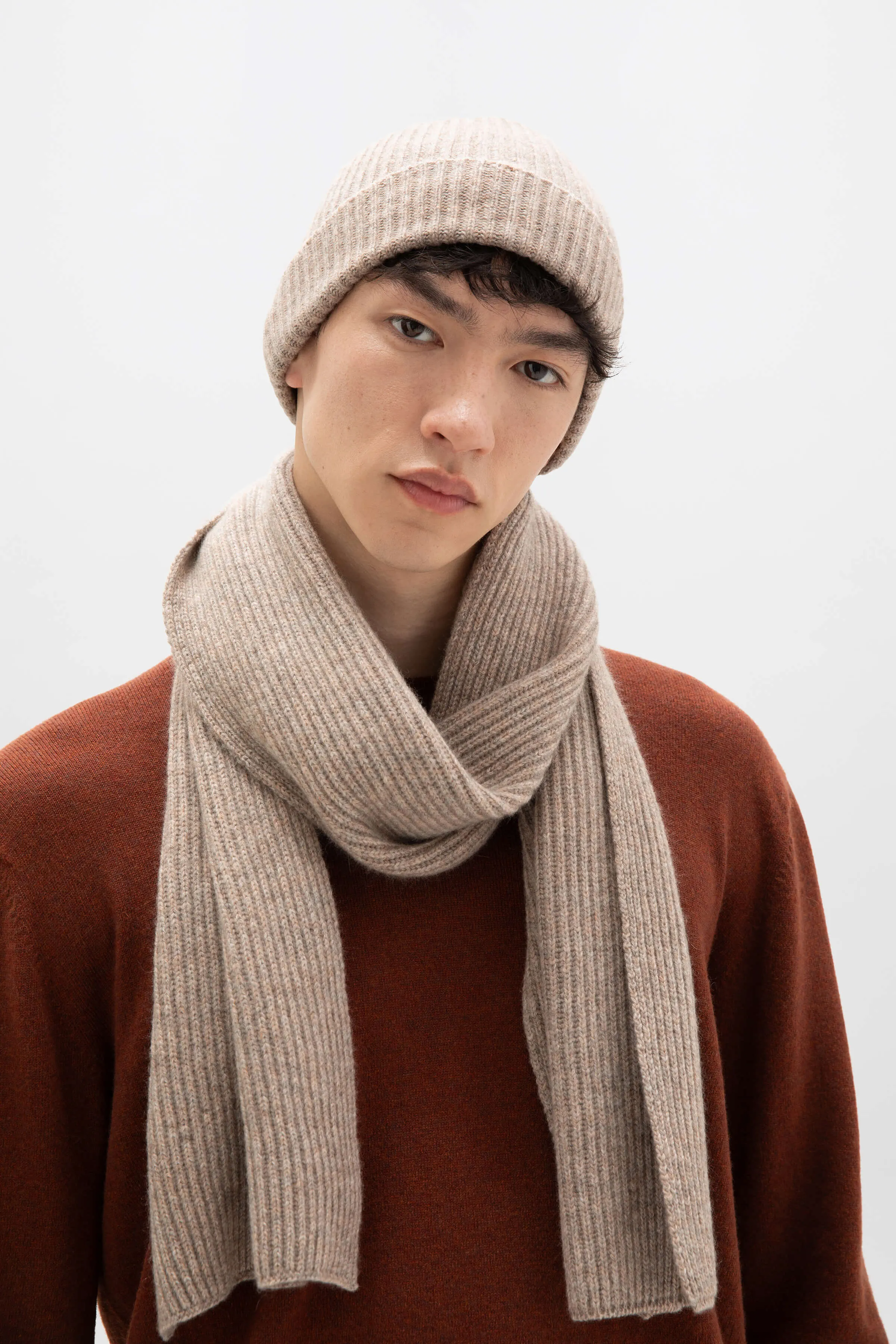 Ash Marl Ribbed Cashmere Beanie