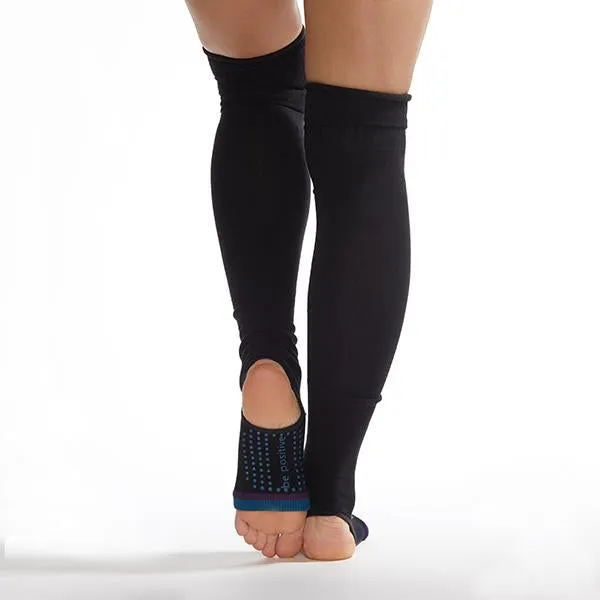 Be Positive - Black Teal Stirrup Grip Leg Warmers (Barre / Pilates)