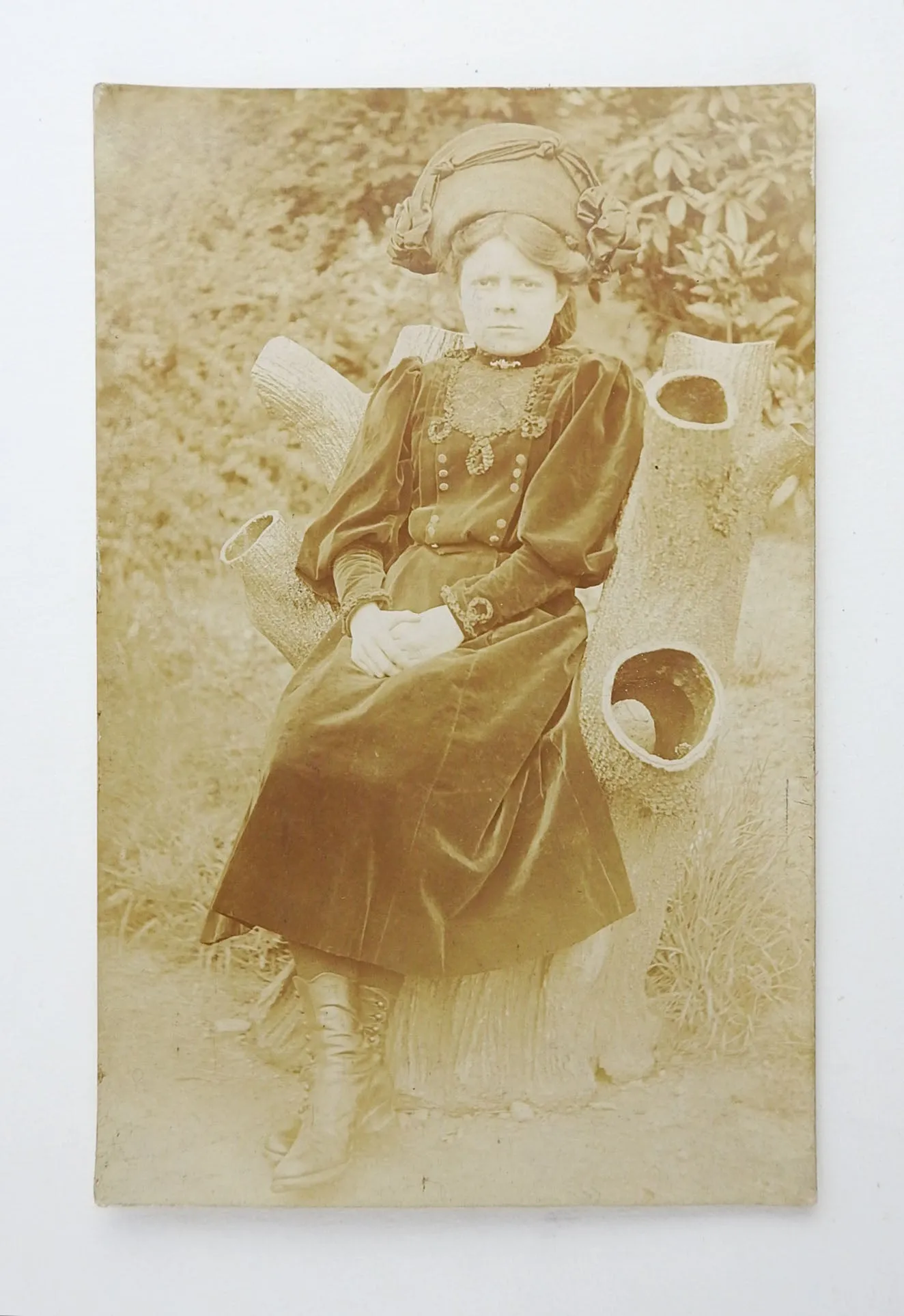 Circa 1905 RPPC Woman on Faux Bois Seat