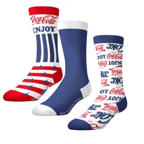 CrazyUniverse Coca- Cola Flag and Logo Crew Socks (3 Pack)