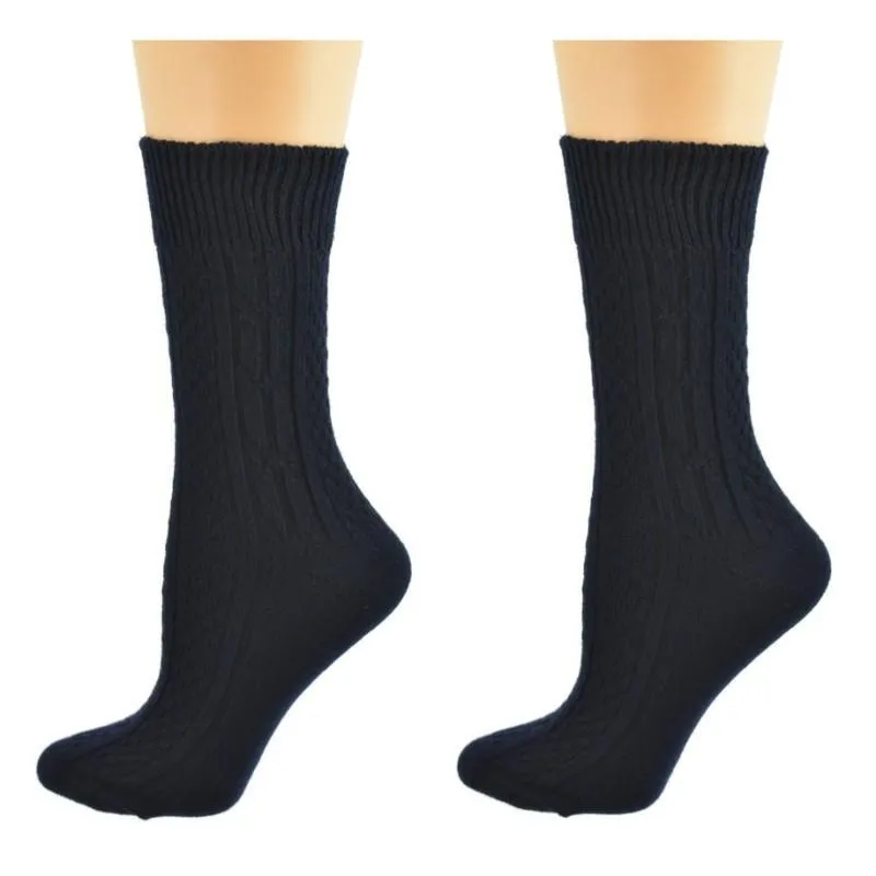 Women's Classic Cable Knit Acrylic Crew Socks 2 Pair Pack