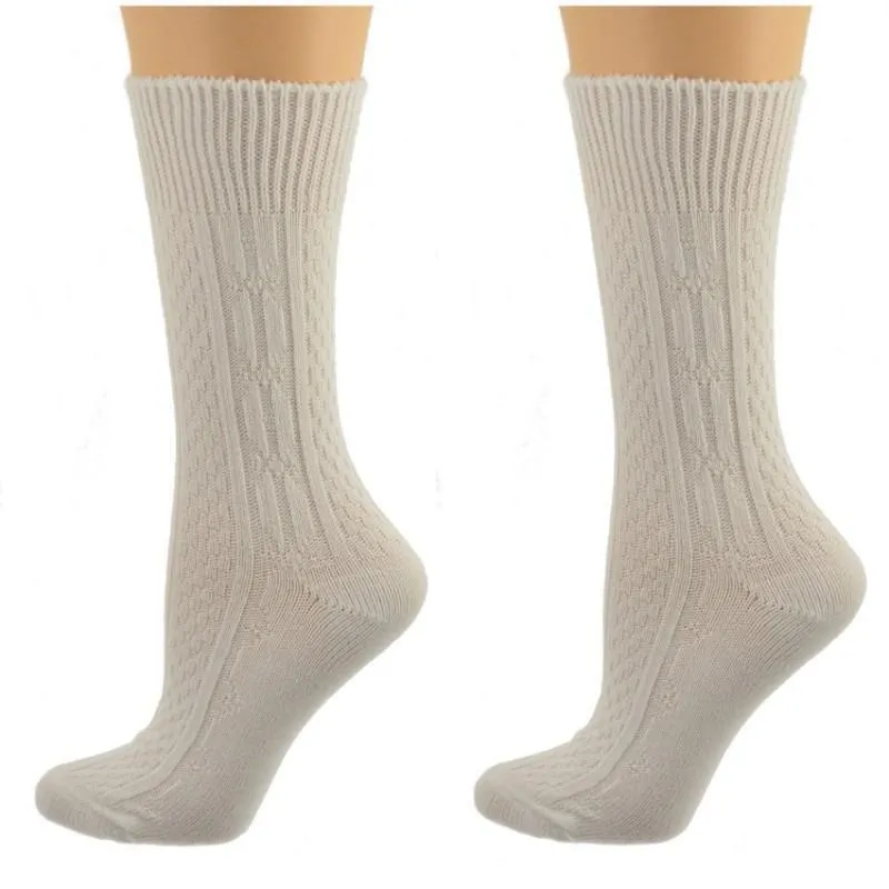 Women's Classic Cable Knit Acrylic Crew Socks 2 Pair Pack