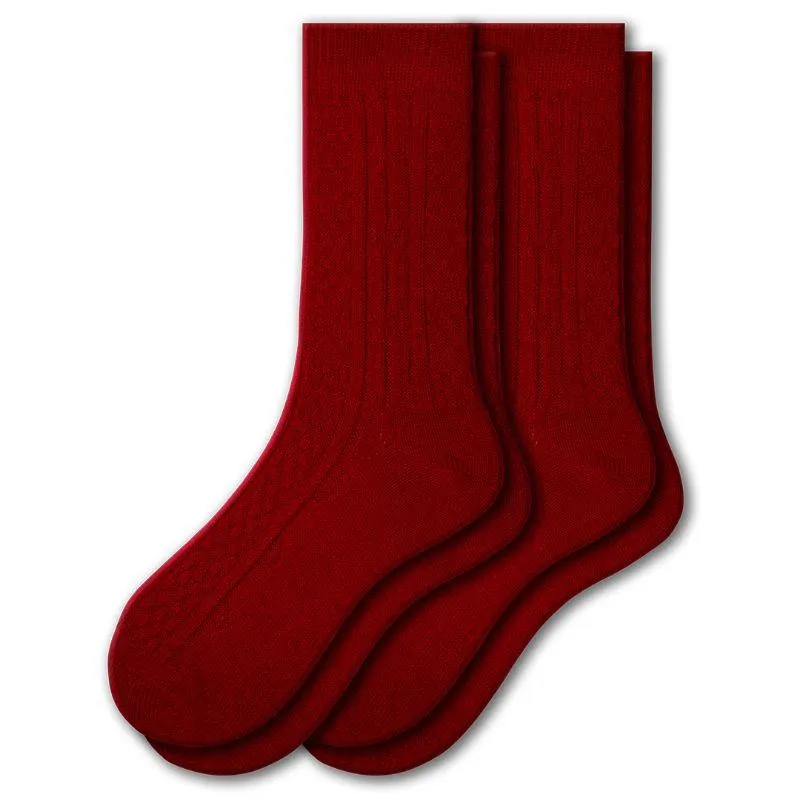 Women's Classic Cable Knit Acrylic Crew Socks 2 Pair Pack