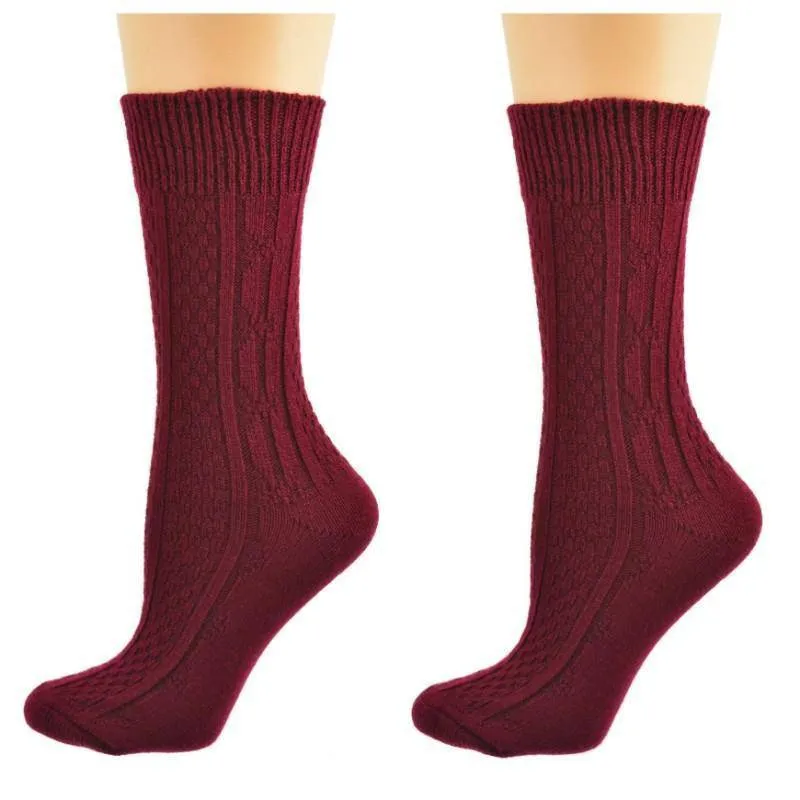 Women's Classic Cable Knit Acrylic Crew Socks 2 Pair Pack