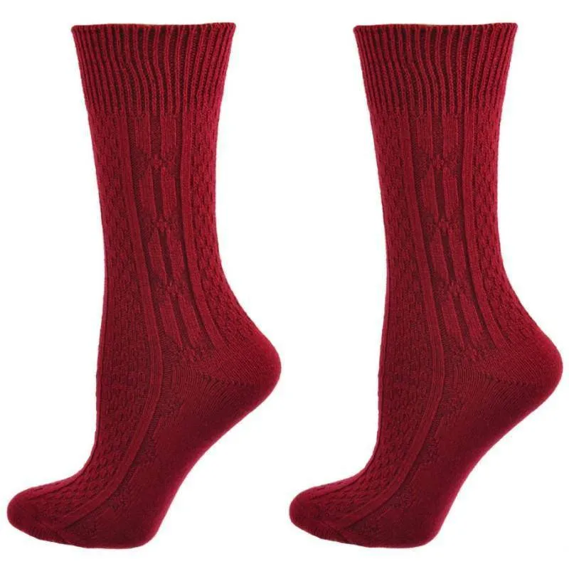 Women's Classic Cable Knit Acrylic Crew Socks 2 Pair Pack