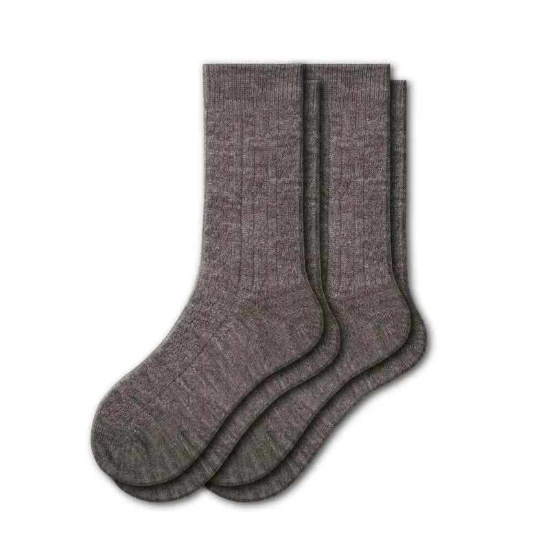 Women's Classic Cable Knit Acrylic Crew Socks 2 Pair Pack