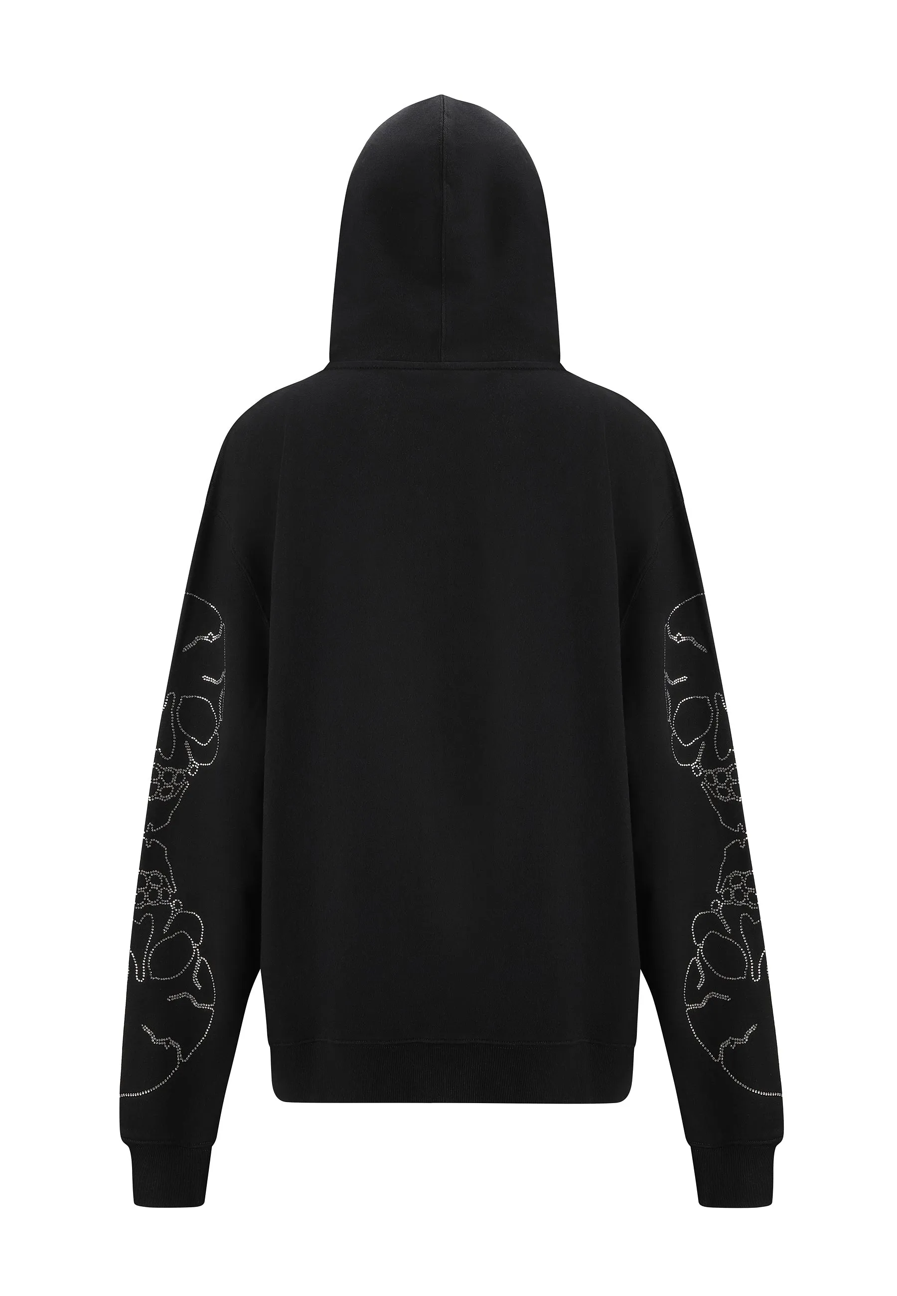 Womens Crystal Skull Relaxed Zip Thru Hoodie - Black